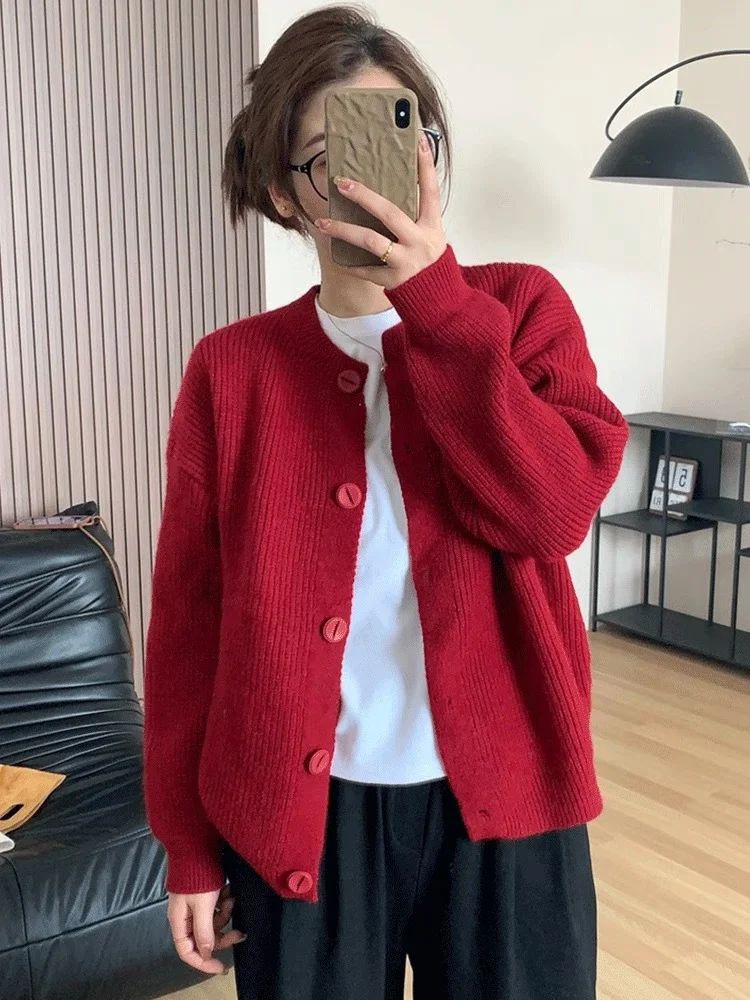 Athvotar Athvotar 2025 New Lazy Korean Sweater Cardigan Women's Soft Sheeps Pits Button Sweater Dark Grey