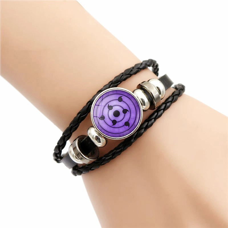 Naruto Sharingan Leather Bracelet For Men And Women Students Woven Bracelet Animation Kaleidoscope Hand Jewelry