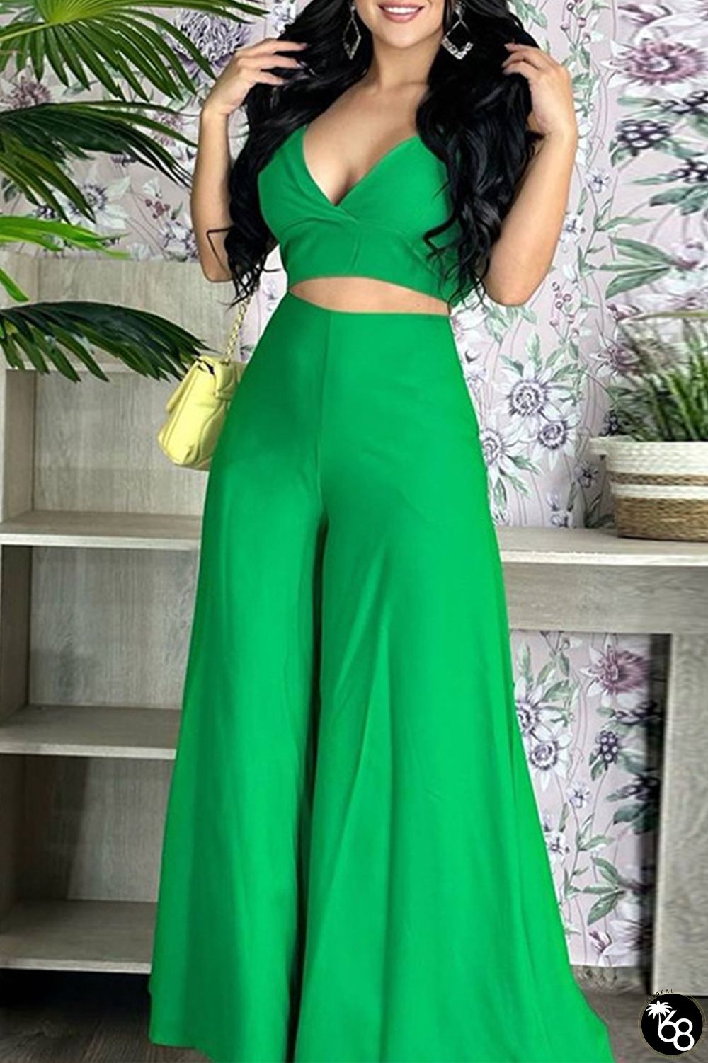Green Celebrities Elegant Solid Solid Color Sleeveless Two Pieces | 168DEAL