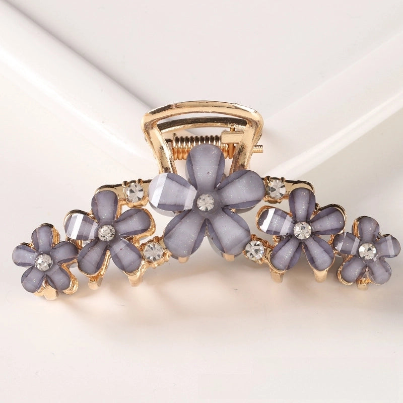 Korean Style Hair Accessories Crystal Ingot Hair Grasp Alloy Electroplated Hairpin Hairpin Hairpin Internet Celebrity Elegant Flower Girl Grasp Clip