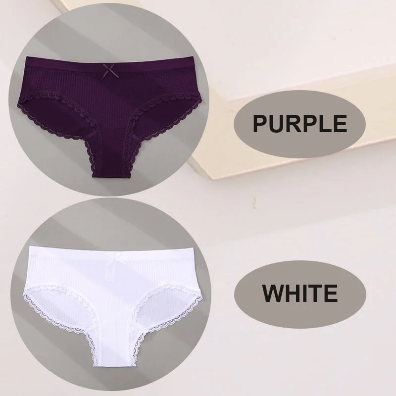 FINETOO 2PCS/Set M-2XL Women Seamless Sexy Panties Cute Bownot 6 Solid Color Girl Underwear Briefs Lingerie Underpant Lace Panty