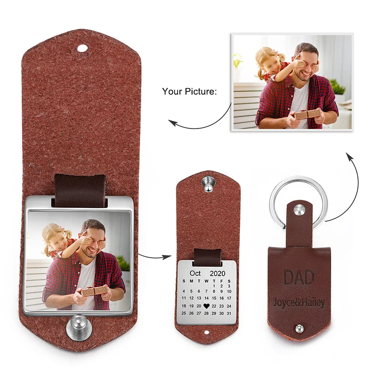 Personalised Photo Keychain with Leather Case Custom Calendar Gifts