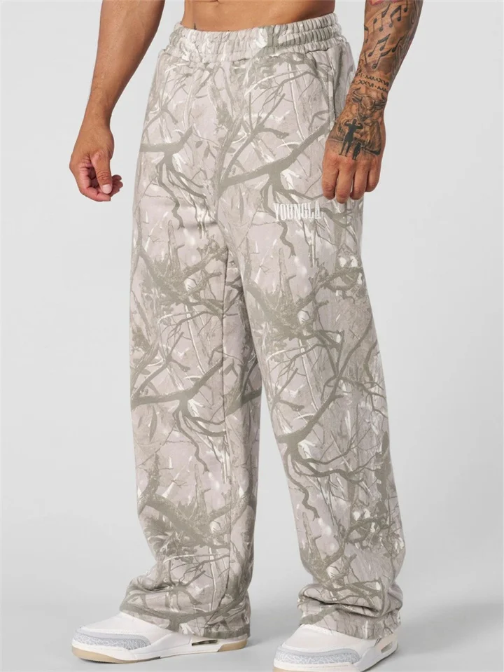 Men's Fashionable Sports Pants Wide Leg Casual Pants Loose Print Camouflage Long Pants-JRSEE