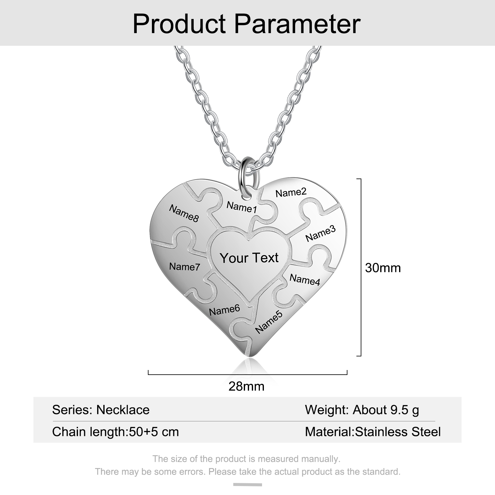 Personalized Heart Puzzle Necklace Engraved 8 Names Family Necklace