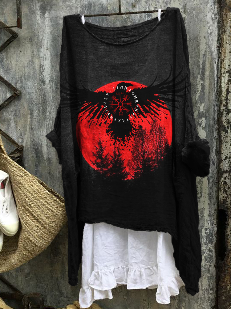 Bloody Moon Forest Raven Vegvisir Linen Blend Tunic wearshes