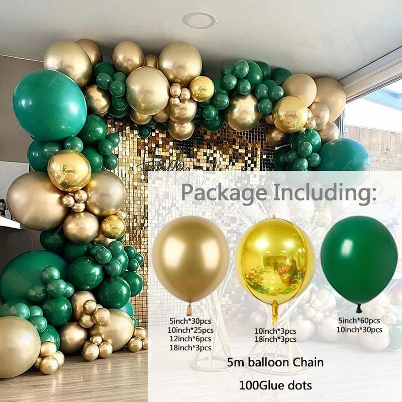 Cifeeo 1set Forest Green Garland Arch Kit Gold Balloons 4D Chrome Metallic Foil Balls Party Decor Wedding Birthday Baby Shower Globos