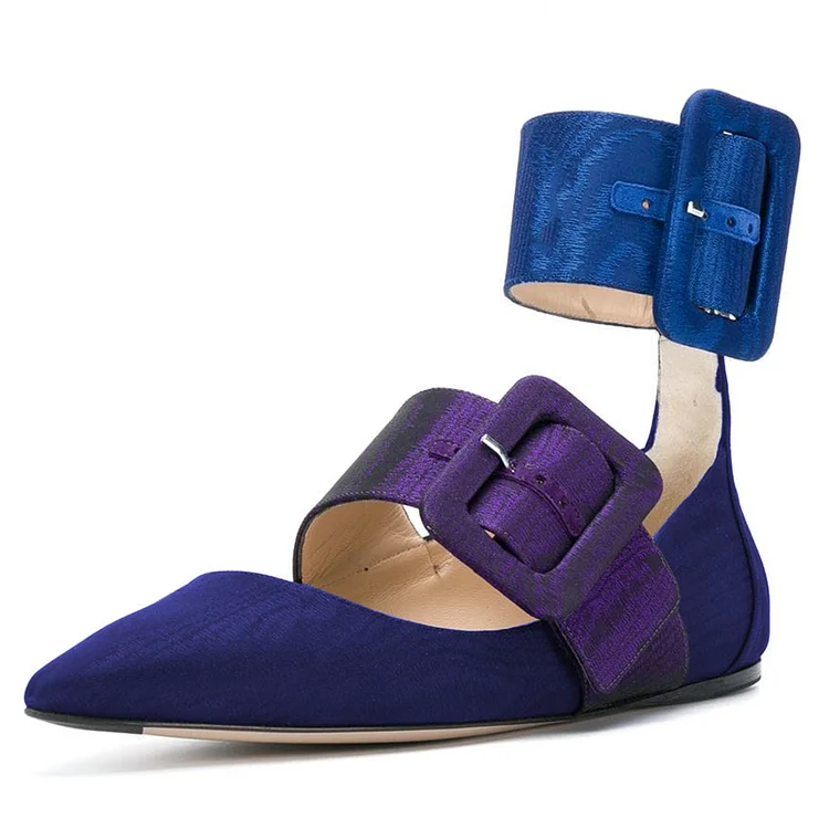 Royal Blue and Purple Buckles Ankle Strap Comfortable Flats |FSJ Shoes