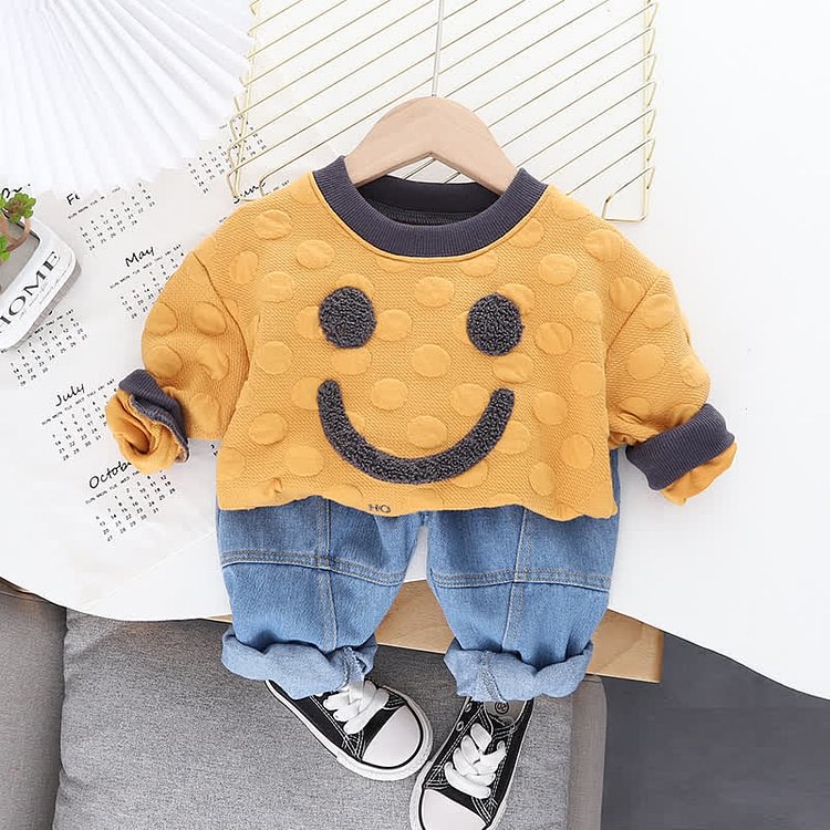 Toddler Smiley Sweatshirt and Denim Pants Set 
