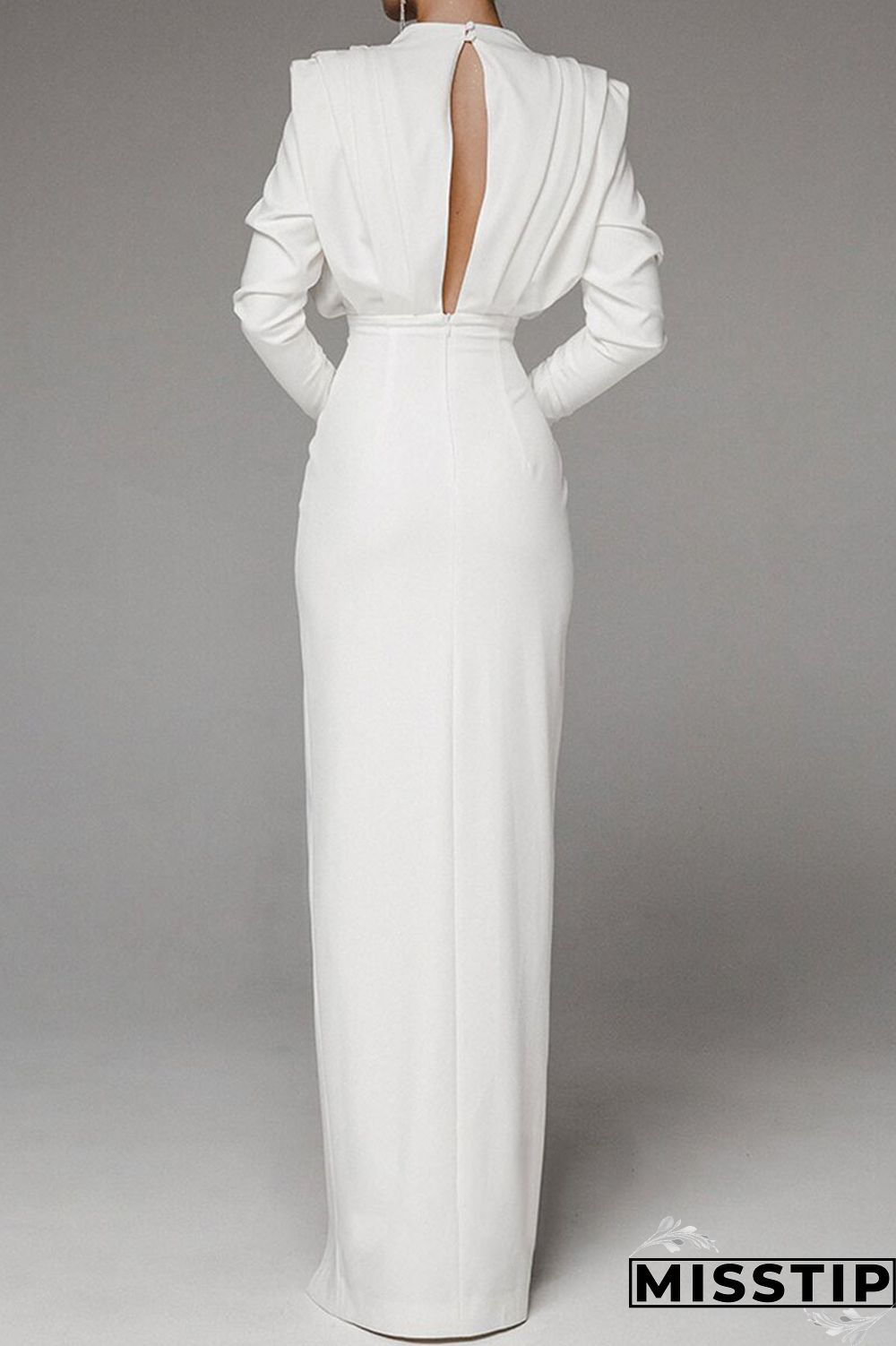 Black Elegant Solid Patchwork Backless Slit Fold O Neck Straight Dresses