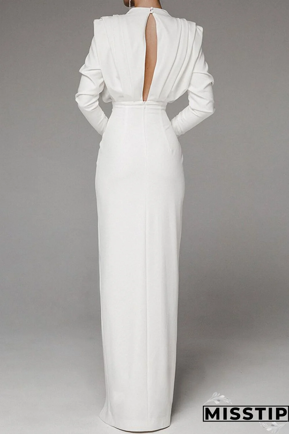 Black Elegant Solid Patchwork Backless Slit Fold O Neck Straight Dresses