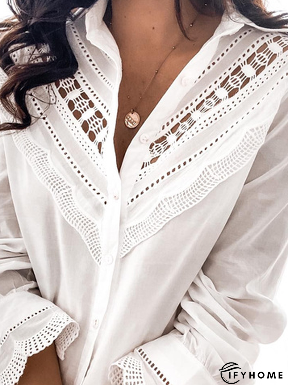 Split Joint Shirt Collar Casual Blouse | IFYHOME