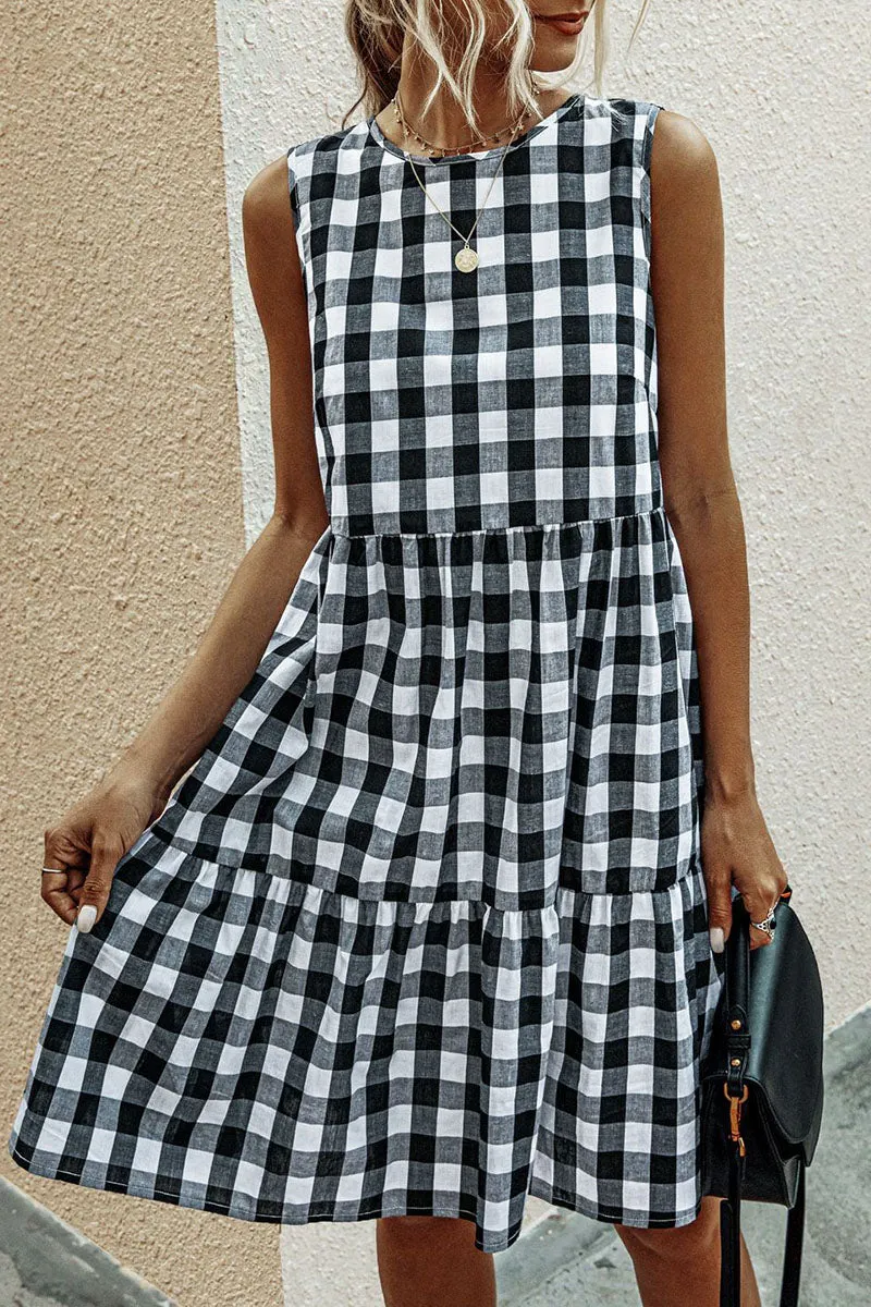 Fashion Street Plaid O Neck Princess Midi Dresses(3 Colors)