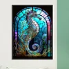 Diamond Painting-DIY Round Drill Stained Glass Hippocampus(Round and Part AB Drill) (35*45CM)