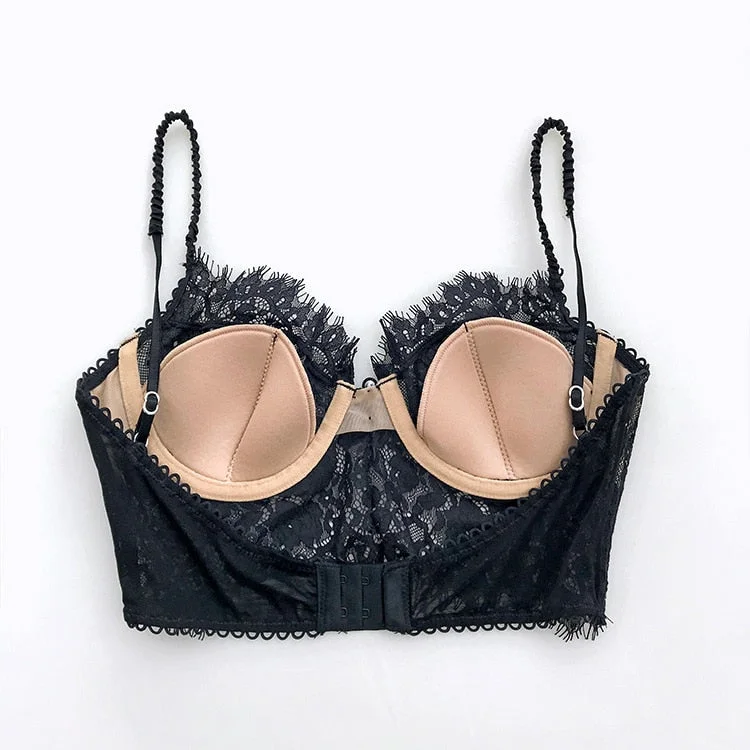 European Style Open Back Bra Sexy Lace Underwear Women's Fashion Push Up Brassiere Plus Size Sexy Eyelash Bra Female Lingerie