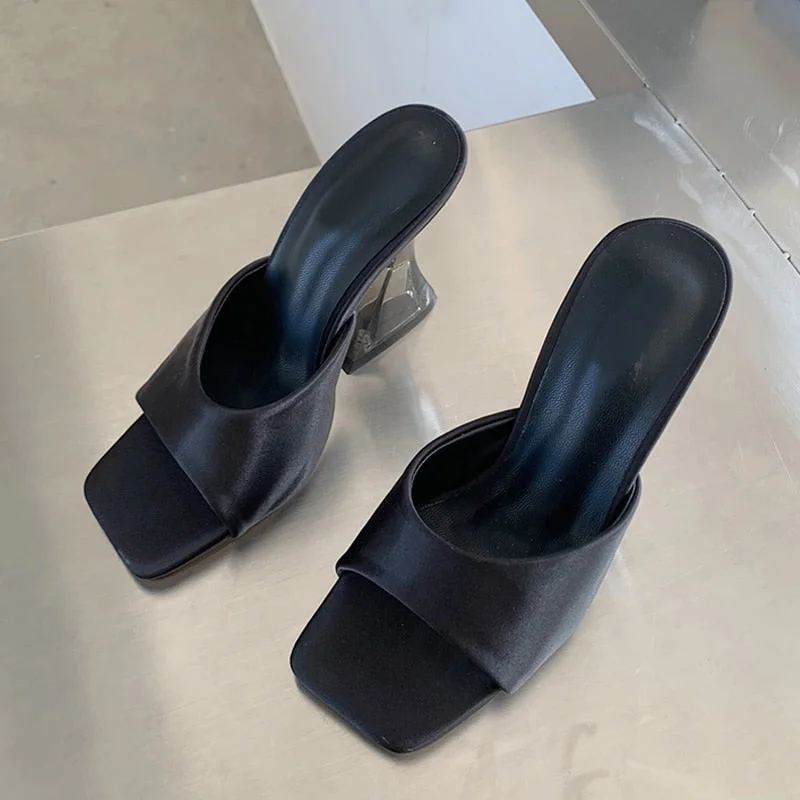 High Quality Cozy Slides Women Leather Slippers Fashion Strange Transparent Orange Heels Sandals Open Toe Summer Shoes Size 41