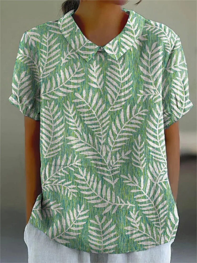 Women's Vintage Floral Art Print Casual Cotton And Linen Shirt