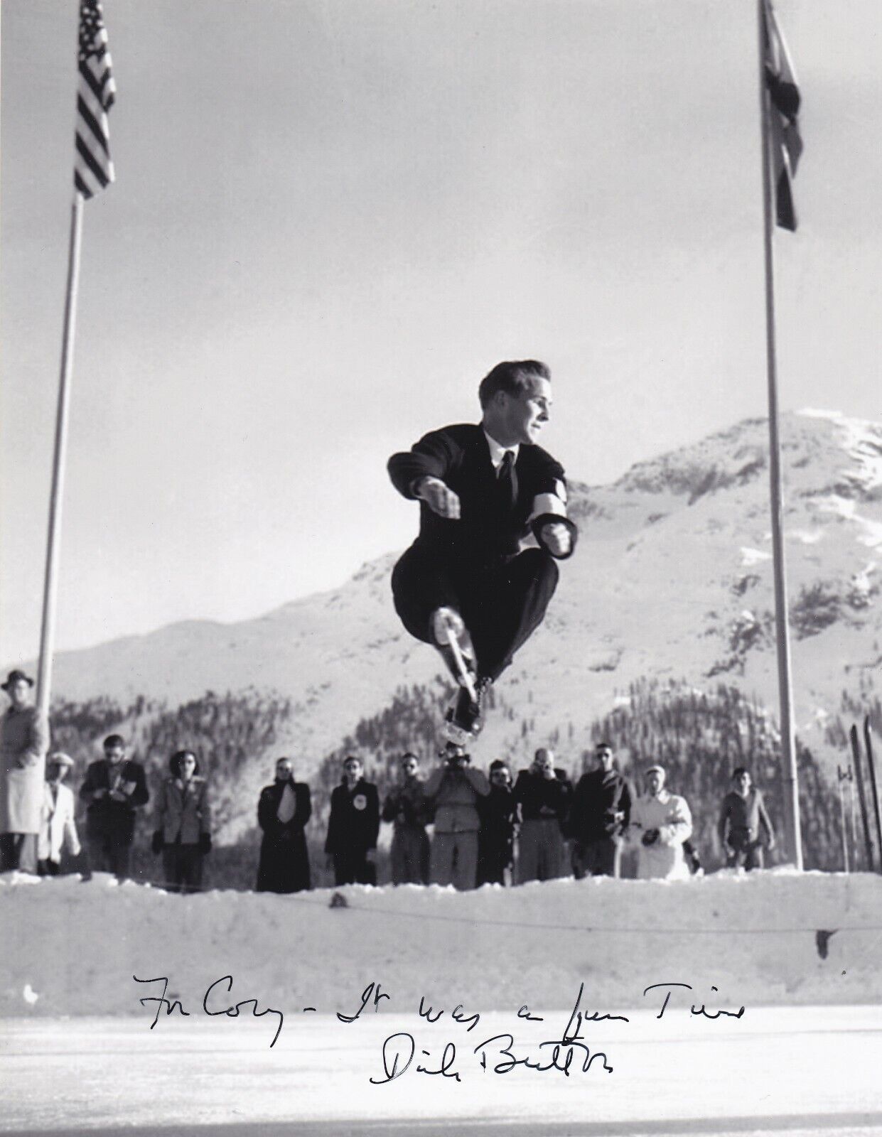 Dick Button signed B&W Olympic Photo Poster painting 1948 & 1952 Gold Medal Winner