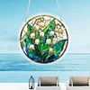 (18.5cm)DIY Acrylic Jigsaw Puzzle Window Hanging with Hanging Chain DIY Stained Glass Decoration Round Window Puzzle Decor for DIY Craft Project (Stained Glass Flower)