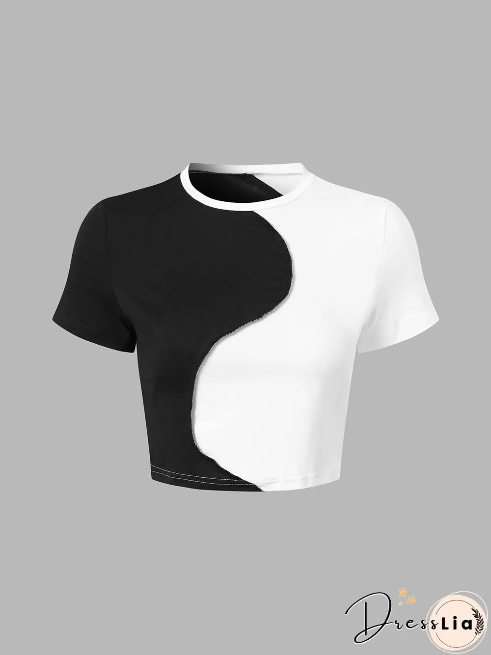 Contrast Stitch Short Sleeve Crew Neck Crop Top
