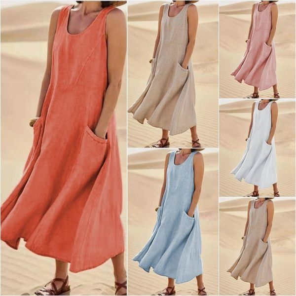 Summer Sleeveless Cotton Linen Dress