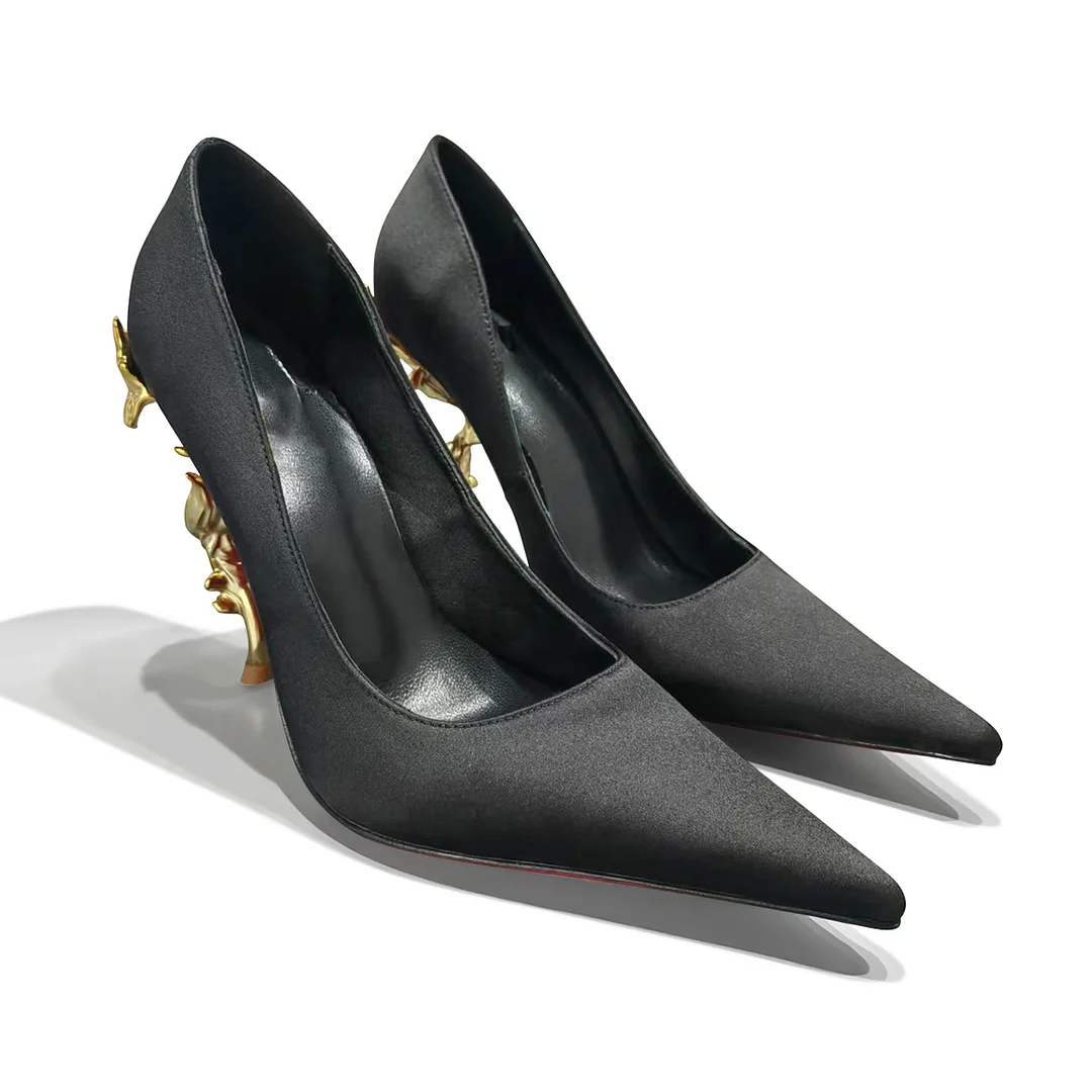 100mm Women's Heel Strappy Pumps Metal Heel Red Bottom Shoes-MERUMOTE