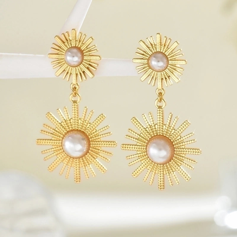 1 Pair Hawaiian Vacation Minimalist Geometric Inlay 201 Stainless Steel Plastic 18K Gold Plated Drop Earrings Ear Studs