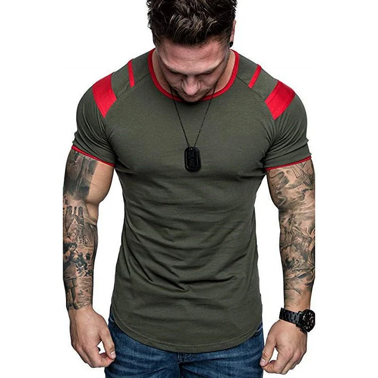 Men's Crew Neck Striped Print Short Sleeve T-shirt