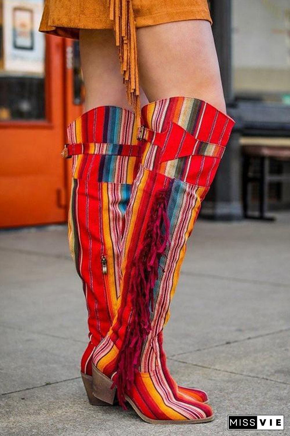 Fire Red Serape Fringe Boots