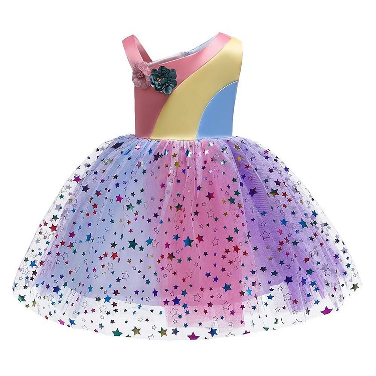 Girls Rainbow Top Shiny Embellished Tulle Birthday Party Dress Gown-Mayoulove