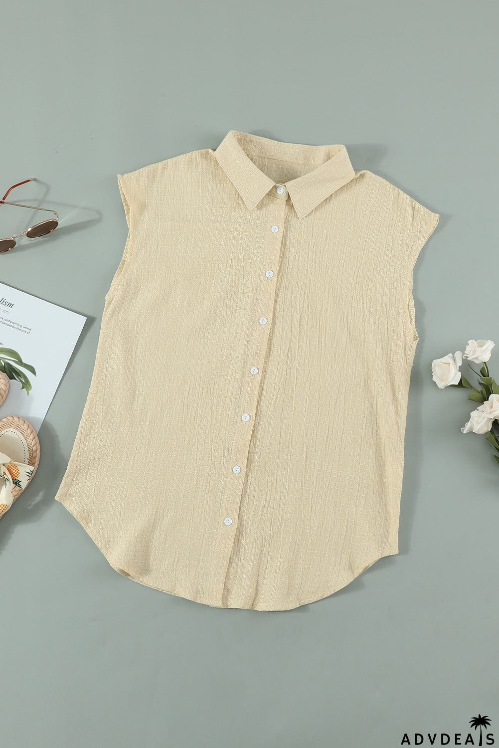 Turn-down Collar Button Front Tank