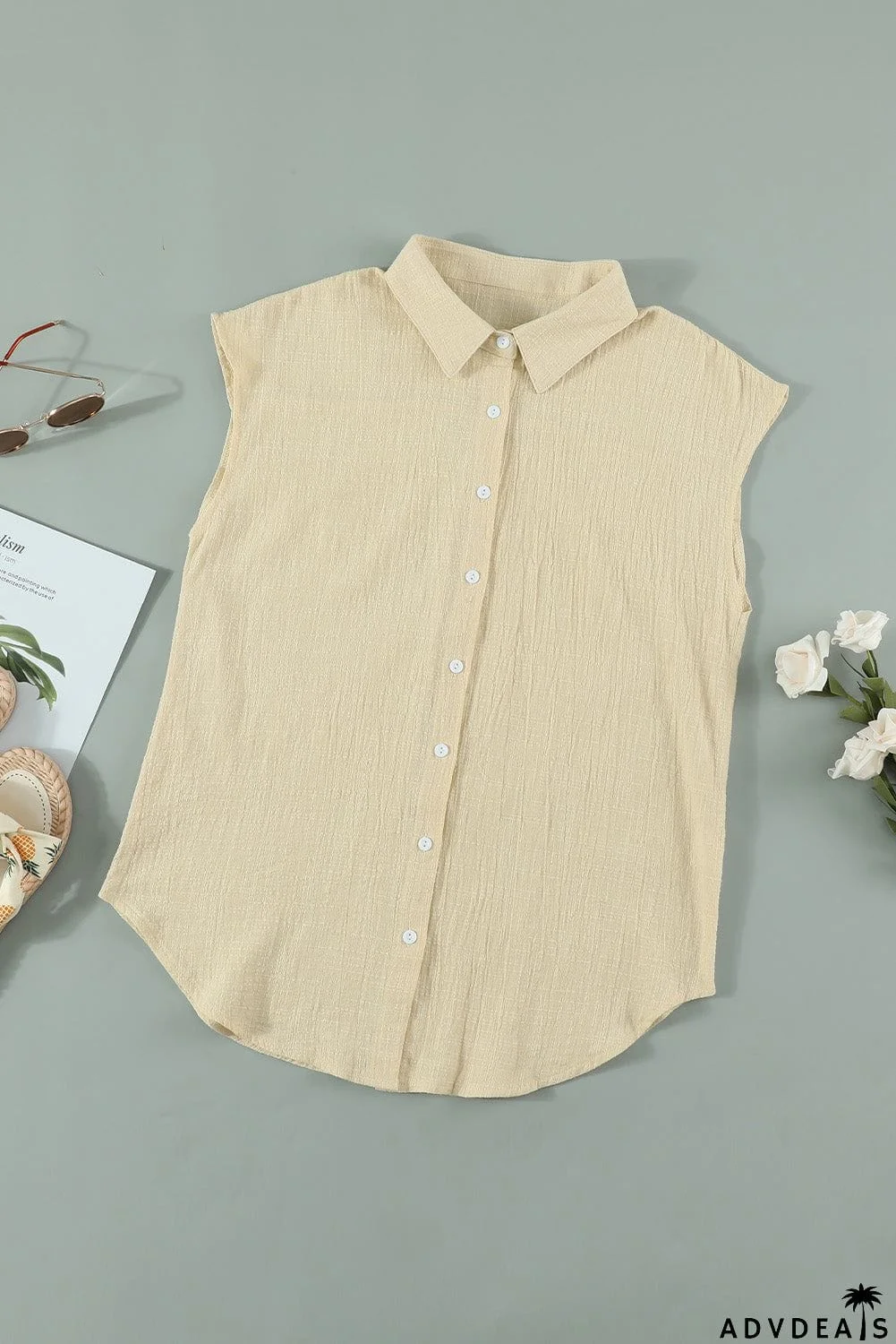 Turn-down Collar Button Front Tank