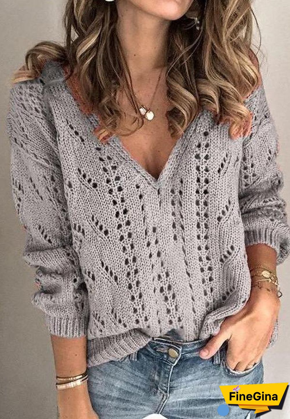 Crochet Relaxed Long-Sleeve Sweater