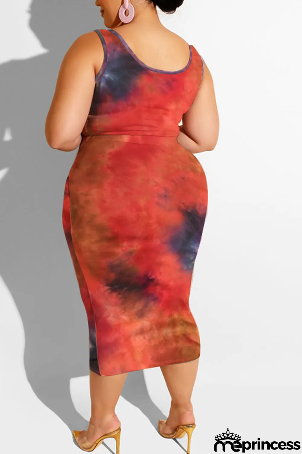 purple Polyester Sexy Slip Print Belt Tie Dye Plus Size