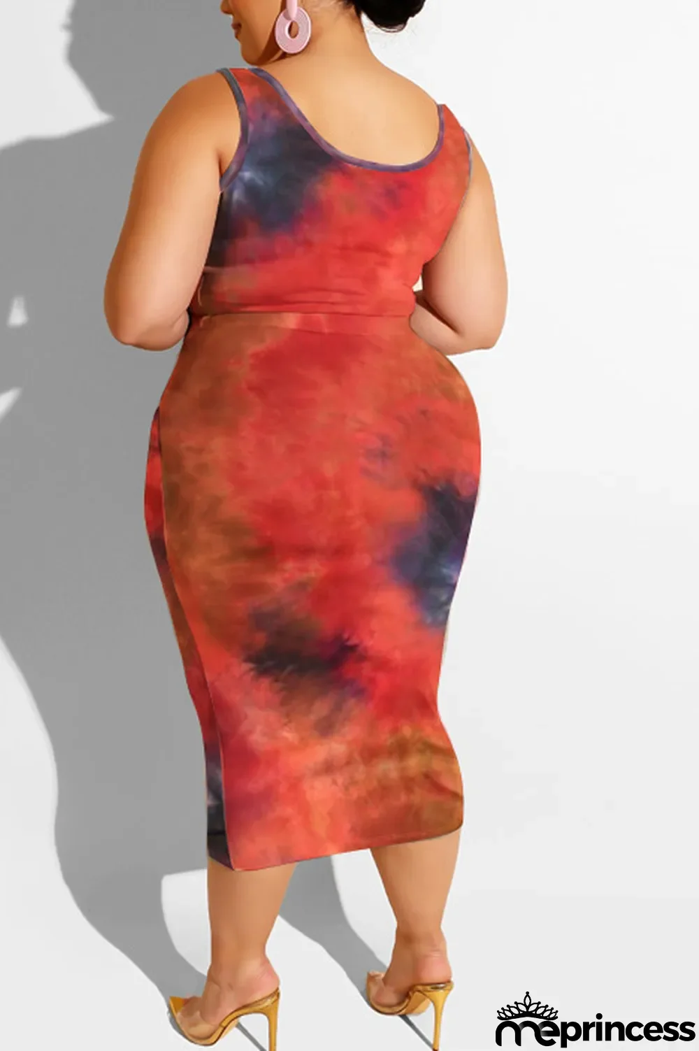 purple Polyester Sexy Slip Print Belt Tie Dye Plus Size