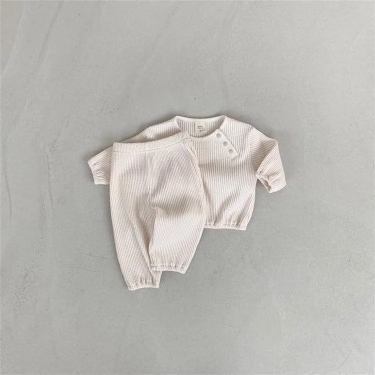 2pcs Baby Boy/Girl Solid Color Long Sleeve T-shirt and Pants Set