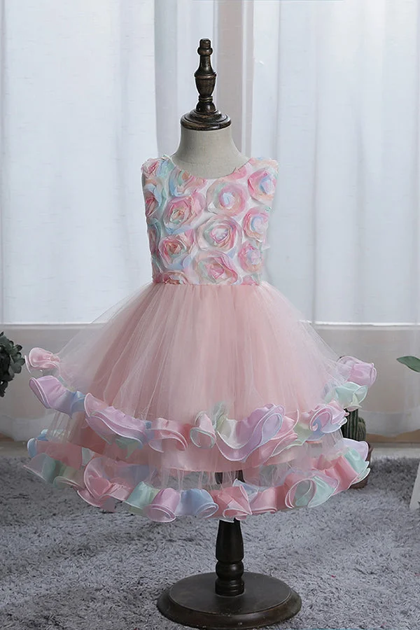 Daisda Princess Floral Jewel Sleeveless Flower Girl Dress Tulle with Appliques