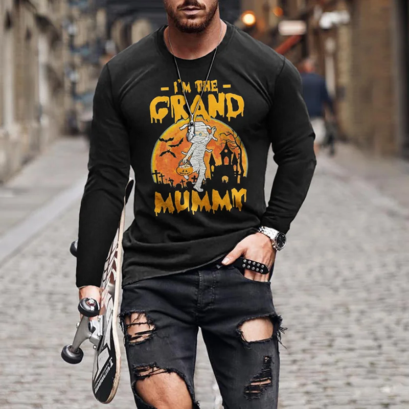 Men's Funny Halloween Casual Long Sleeved T-Shirt