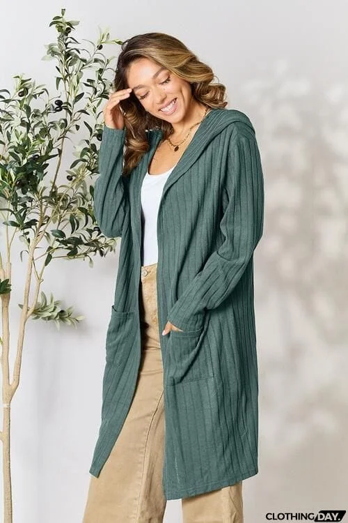 Basic Bae Full Size Ribbed Open Front Long Sleeve Cardigan