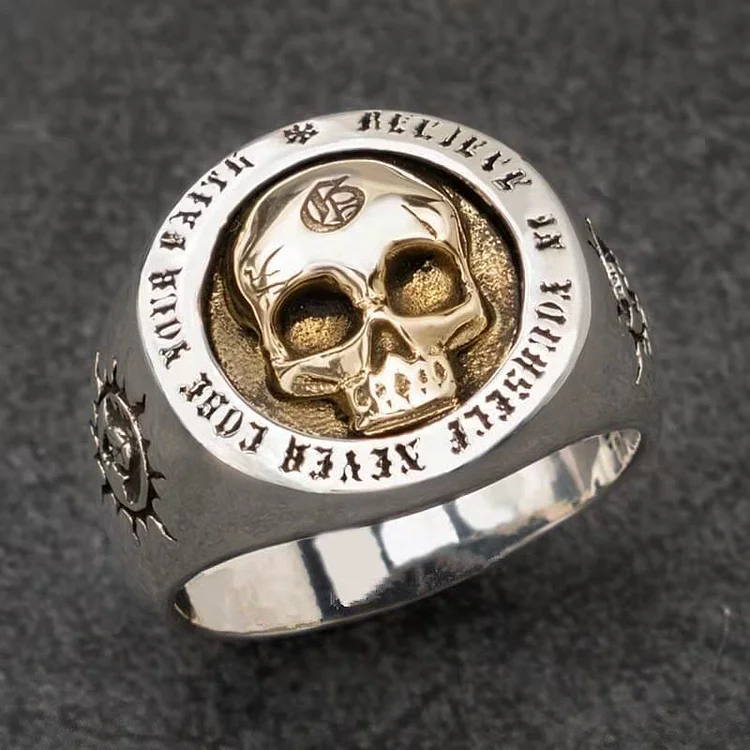 Coutureaura Men Retro Viking Skull Ring