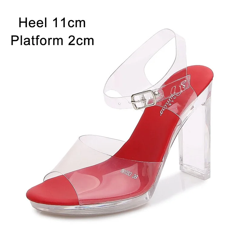 Qengg Shuzumiao 2020 Summer New Sandals Women Fashion Rhinestones Square Heel Transparent Women Shoes High Heels11cm Female Party Shoe