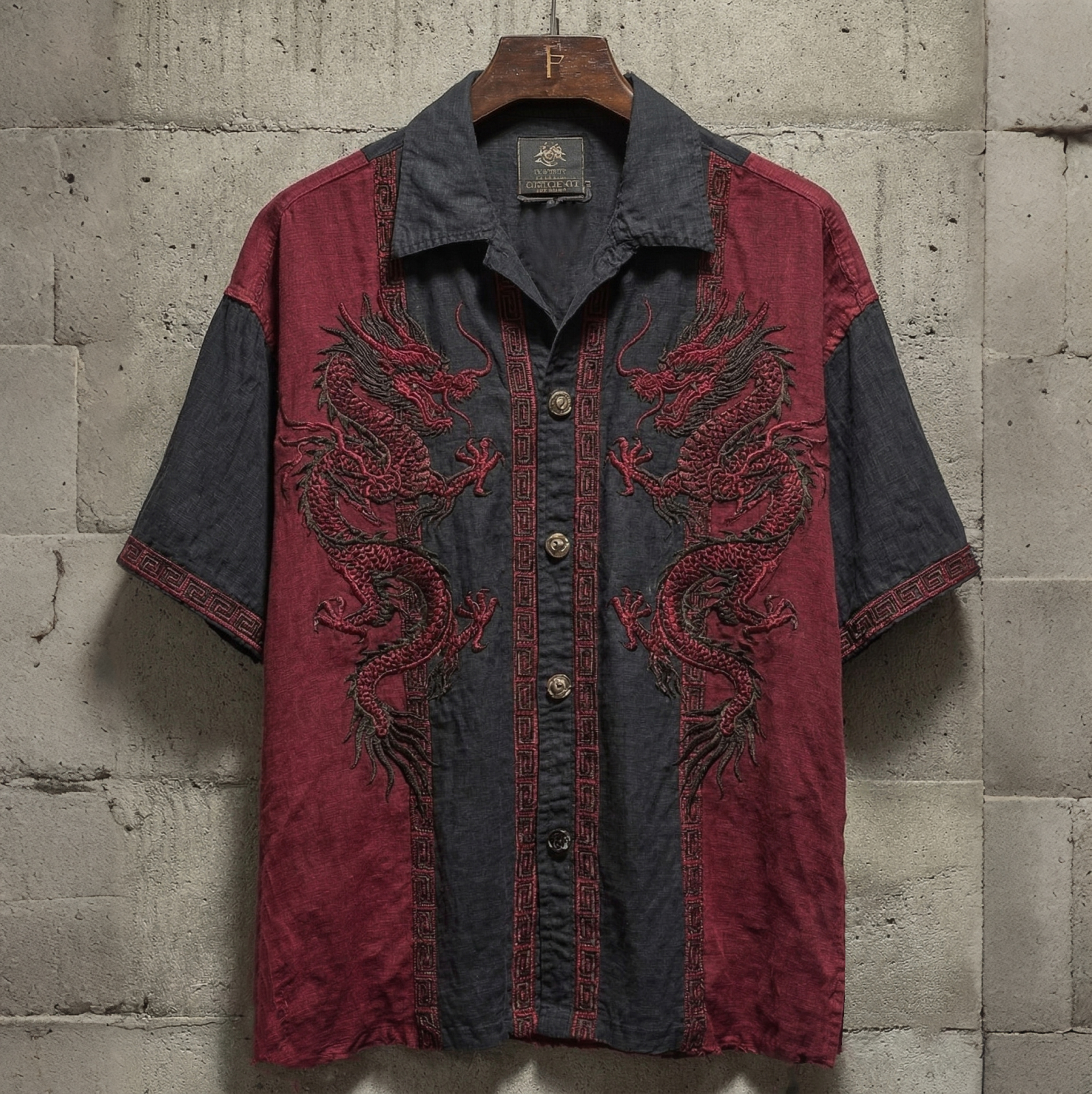 Men's Retro Dragon Color-block Design Short-sleeve Shirt elevenforest