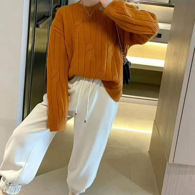 Churchf Churchf Feeling Languid Lazy Wind Twist Set Head Sweater Female Qiu Dong New Style Round Collar Loose Foreign Style All-Match Knit Sweater Jacket