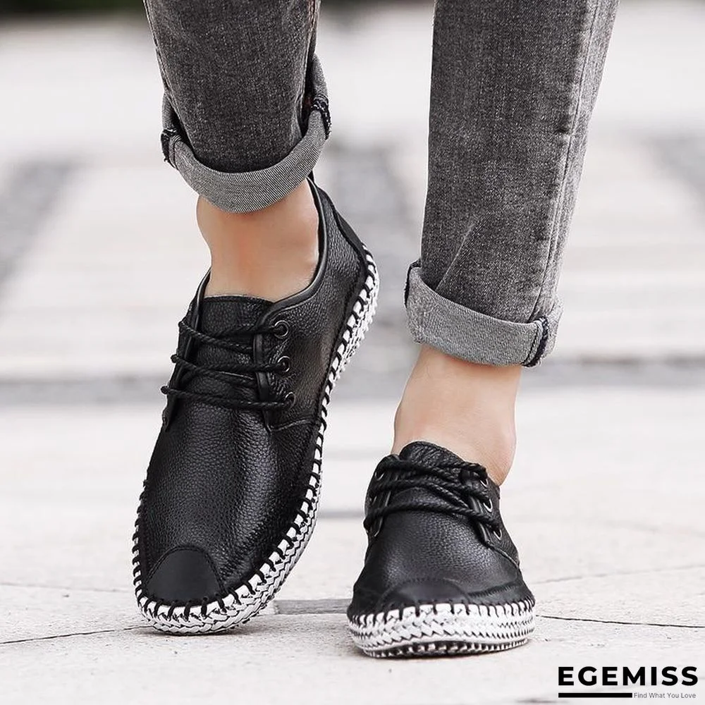 Men Breathable Comfortable Split Leather Men Loafers Flats Casual Shoes | EGEMISS