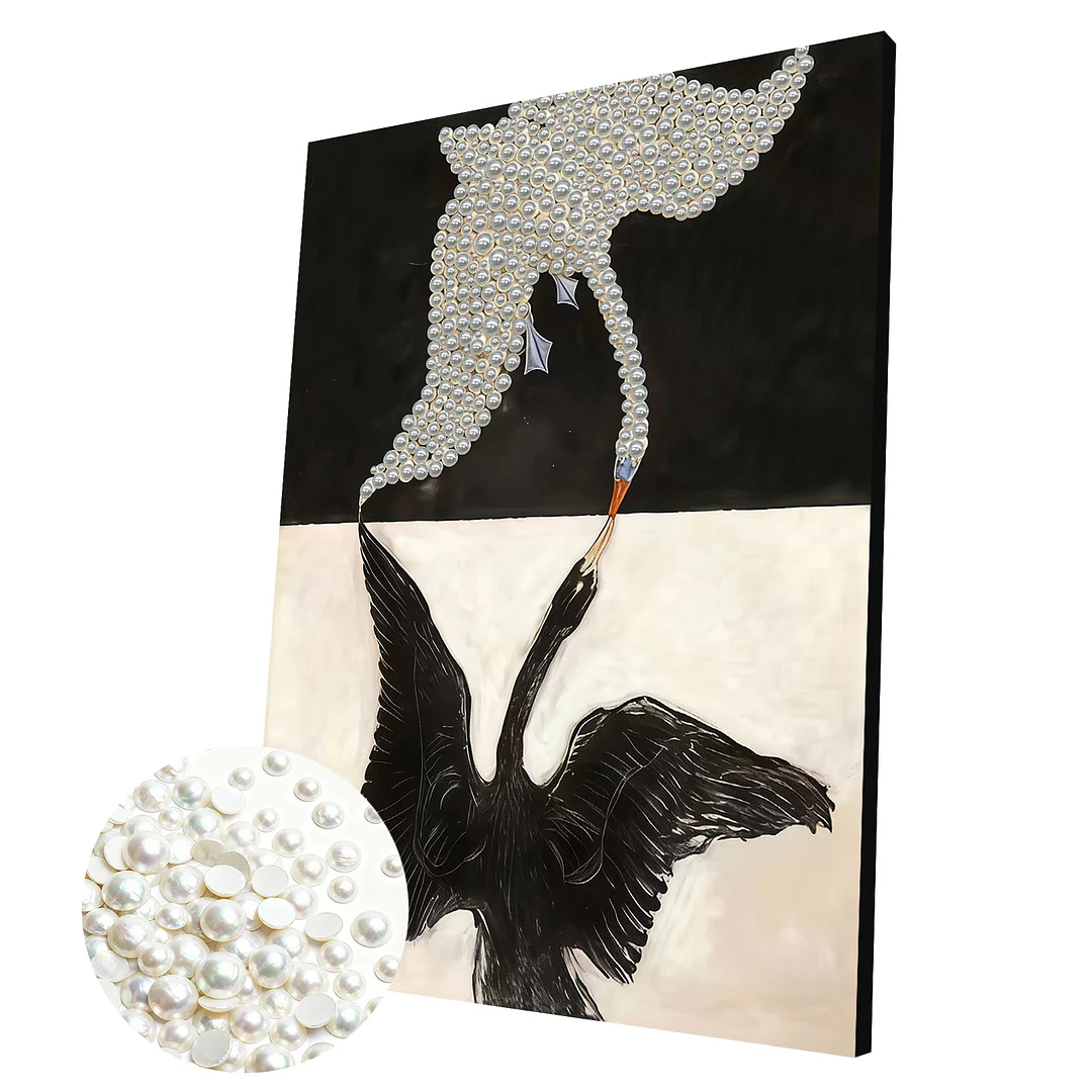 Black And White Swans - DIY Pearl Diamond Art Kit With Frame 30*40cm