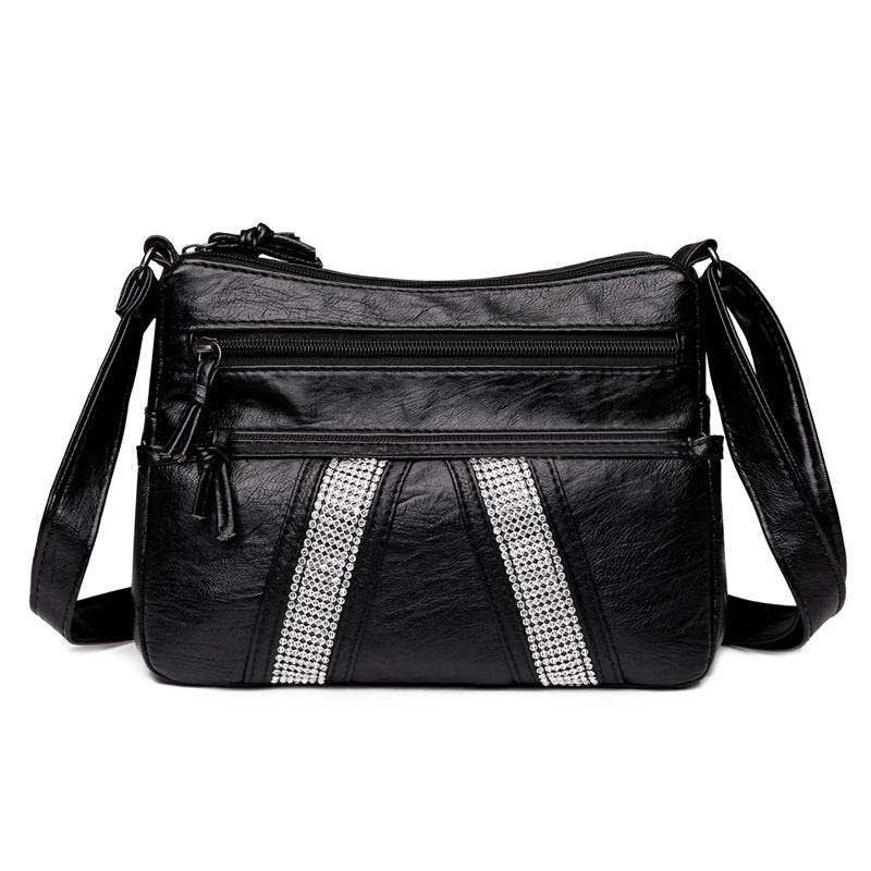 Women’s Medium Pu Leather Solid Color Basic Square Zipper Shoulder Bag Crossbody Bag