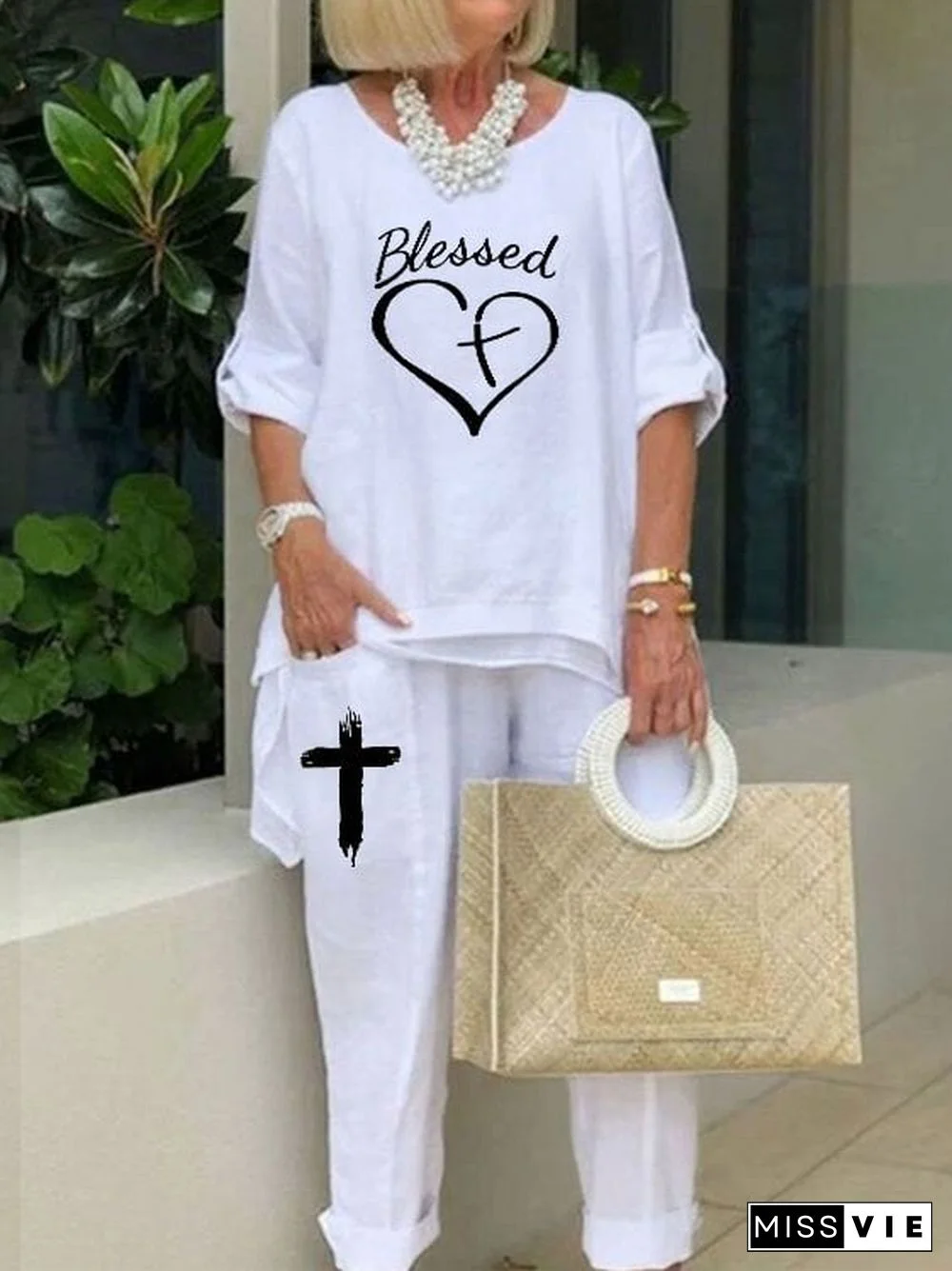 Women's Blessed Cross Print Casual Suit