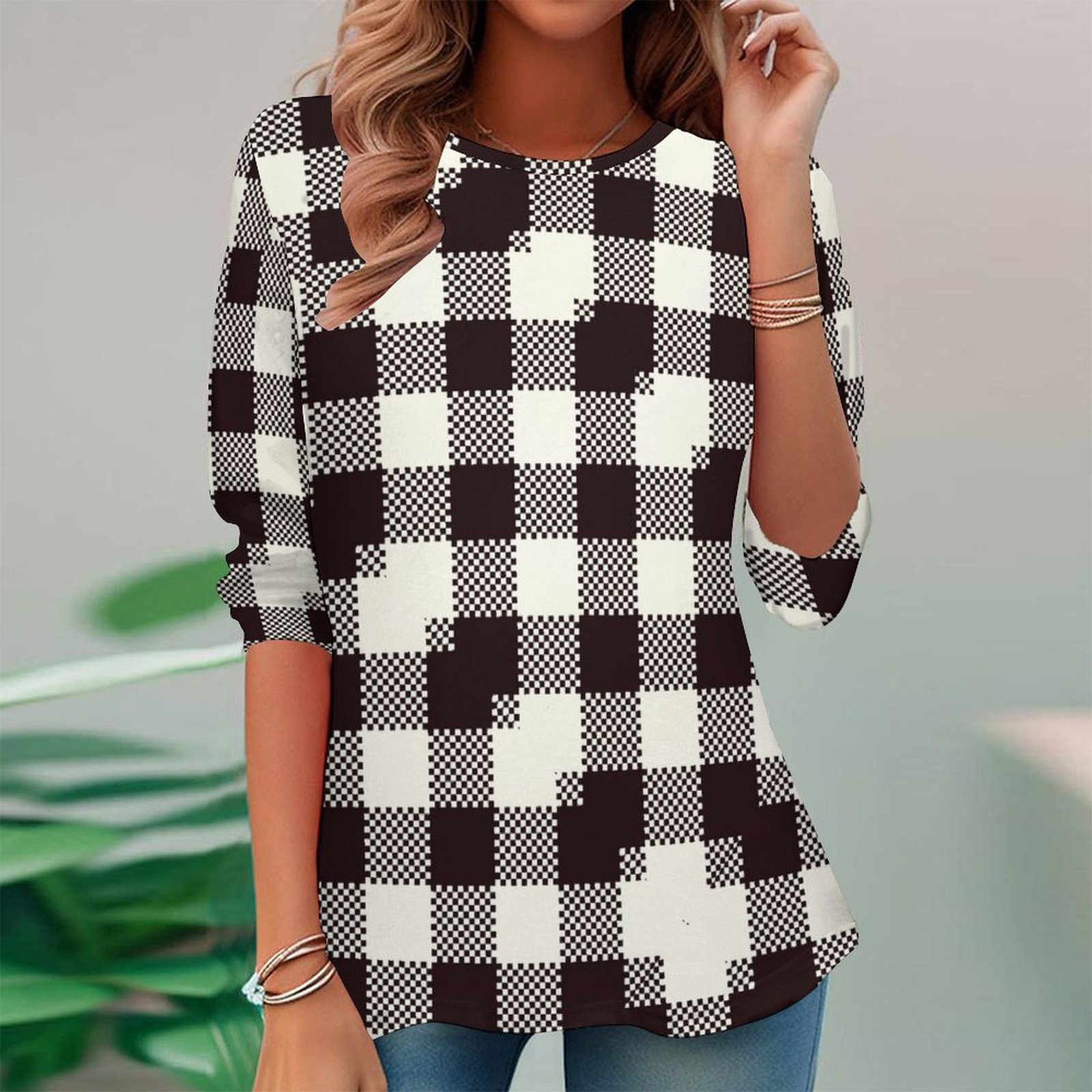 Women Long Sleeve V-neck Graphic Floral Printed Top
