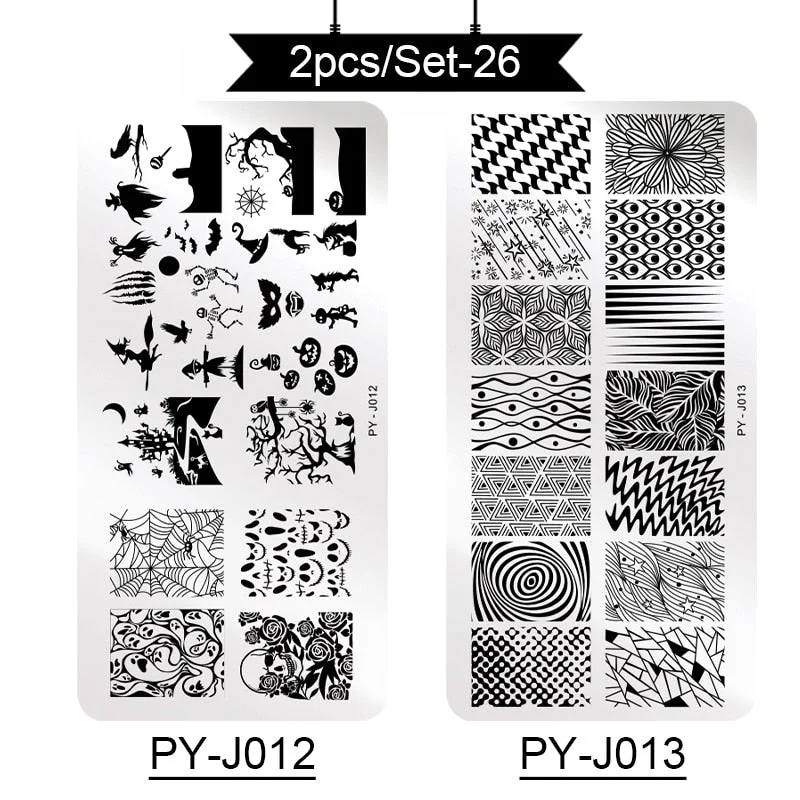 PICT YOU Stamping Plates Kits Striped Line Flowers Stamp Plate Tropical Geometry Lace Halloween Pumpkin Nail  Image Plate-Nail Inspo