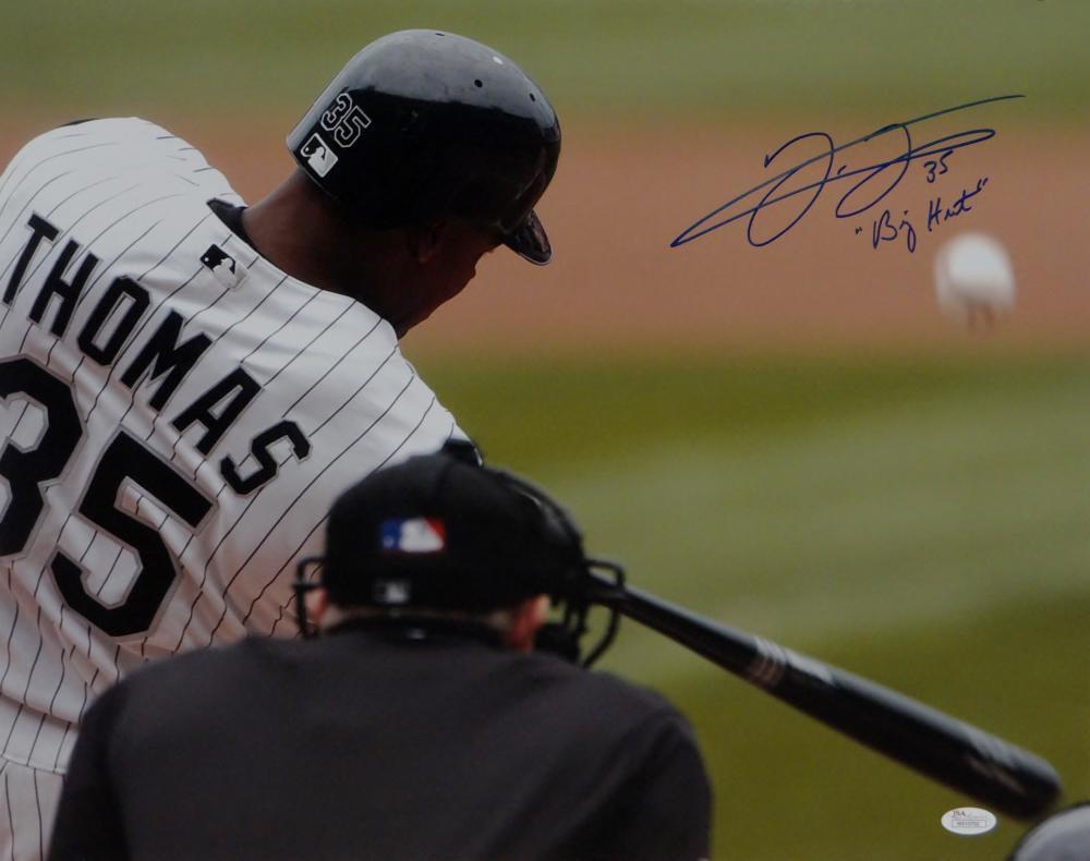 Frank Thomas Big Hurt Signed White Sox 16x20 Swinging Up Close Photo Poster painting- JSA W Auth