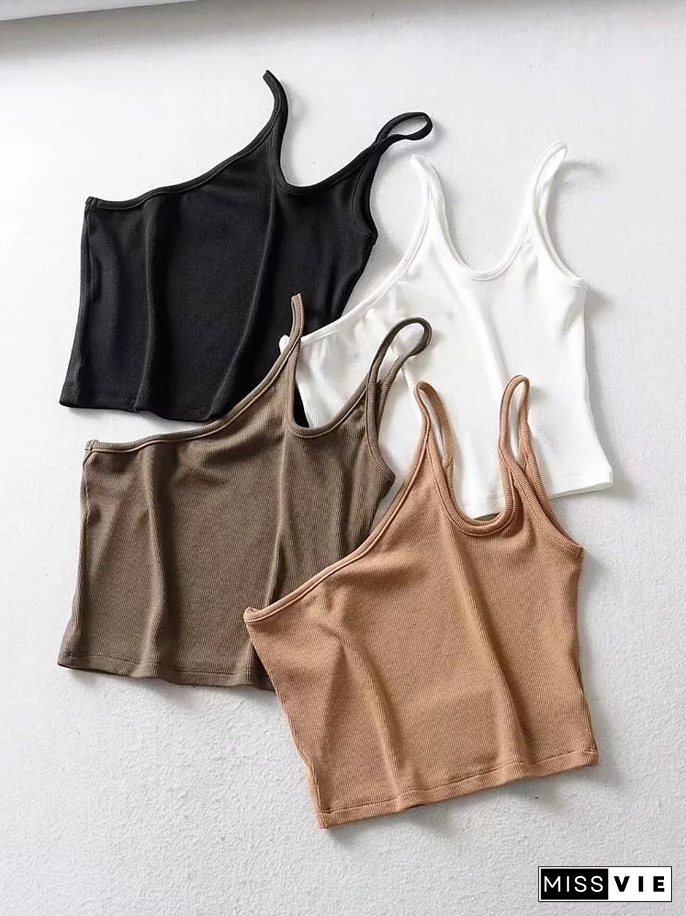 One Shoulder Ribbed Camis Women Summer Double Strap Slim Fit Tank Tops 90S Cool Girls Streetwear Strench Tees